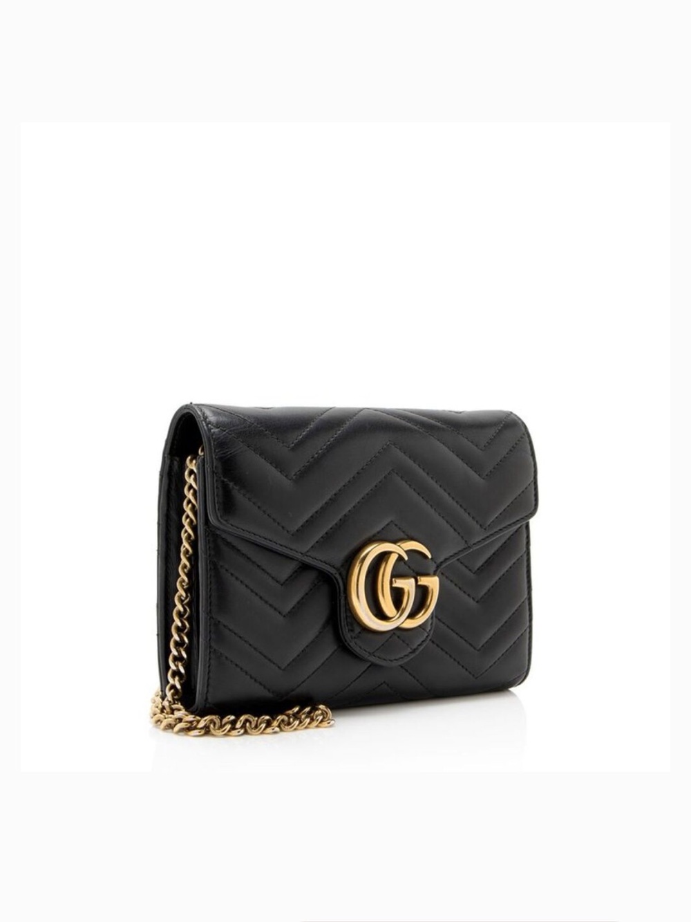 ✨ Superb Condition Gucci Black GG Marmont Wallet On A Chain with Gold Hardware ✨